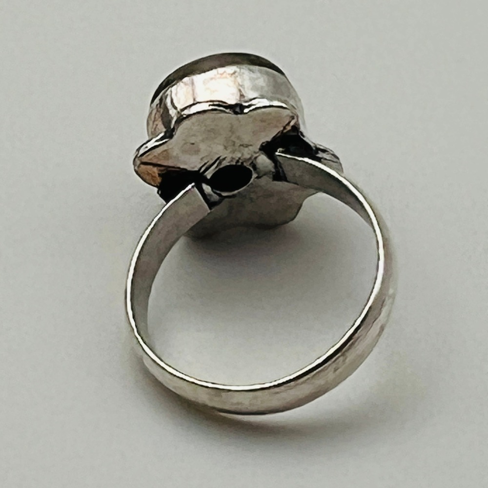 Blue Stone Silver Tone Ring Cabochon Gemstone Size 6 Artisan Statement - Picture 6 of 8
